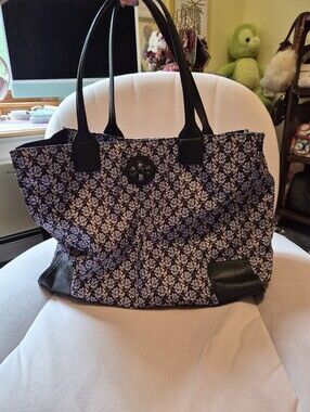 Tory Burch Black and White Quilted Floral Tote Nwot